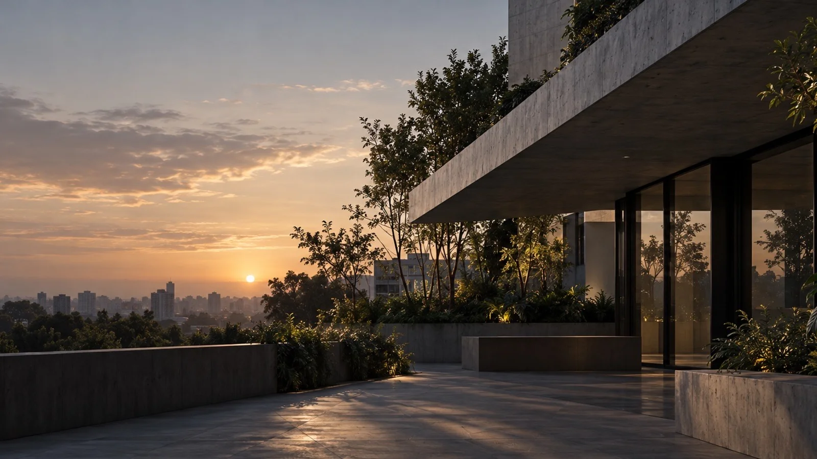 Arquitectura residencial al atardecer. Imagen ilustrativa.